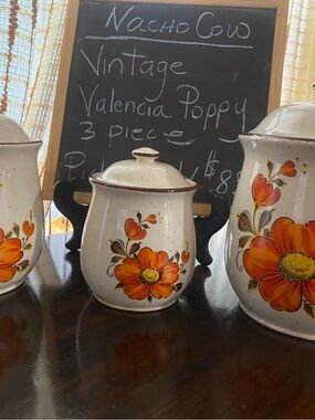 *Vintage 1970s Valencia Poppy Stoneware Canisters. Complete Set. Collectible
